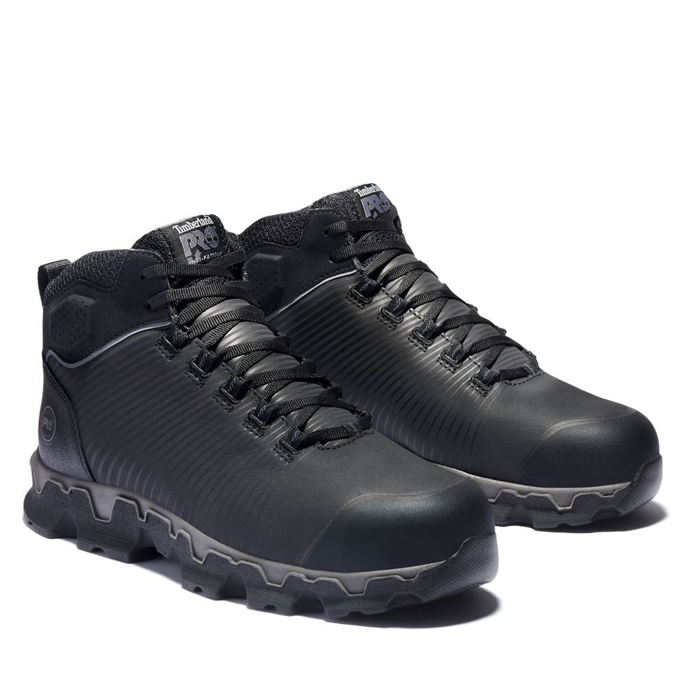 Bocanci Pro Timberland Barbati Negrii - Powertrain Sport Mid Alloy Toe Eh Work Shoes - Romania - UFS